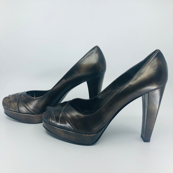 Khaki Brown Stuart Weitzman Peep Toe Shoe - Picture 5 of 7